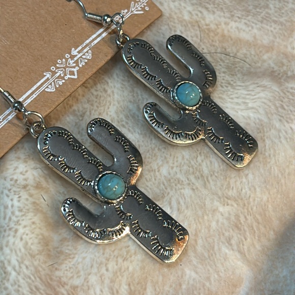 Austin West - Silver Boho Cactus with Turquoise Dangle Earrings - Picture 4 of 14